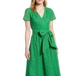 1901 Nordstrom Kelly Green Cotton Eyelet Short Sleeve Midi Dress Size 2 Petite